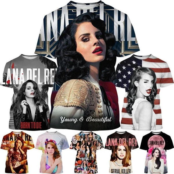 Summer Lana Del Rey Men's 3D Men's T-shirt Cool Short Sleeve Round Neck Casual T-shirt Rapper Personality Hip Hop Unisex T-shirt