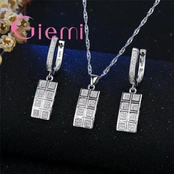 Rectangle Crystal Jewelry Sets Top Grade 925 Sterling Silver  Metal Necklace Pendant Earrings Party Bijoux