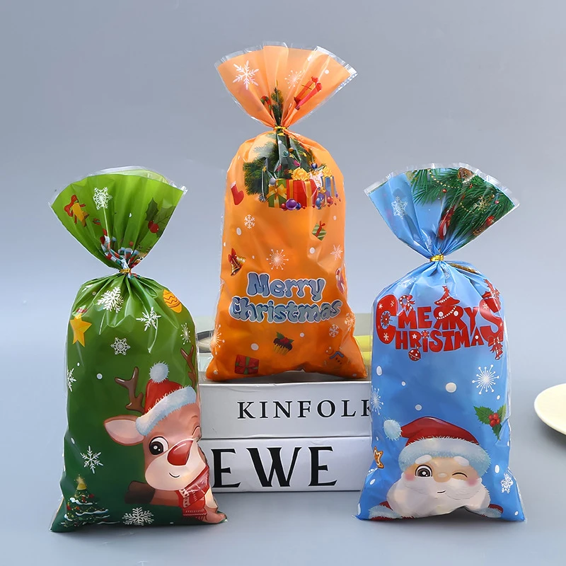 50 pezzi Babbo Natale Pupazzo di neve Sacchetti di caramelle misti Sacchetto regalo in plastica Buon Natale 2024 Decorazioni per la casa per la festa di Natale Capodanno