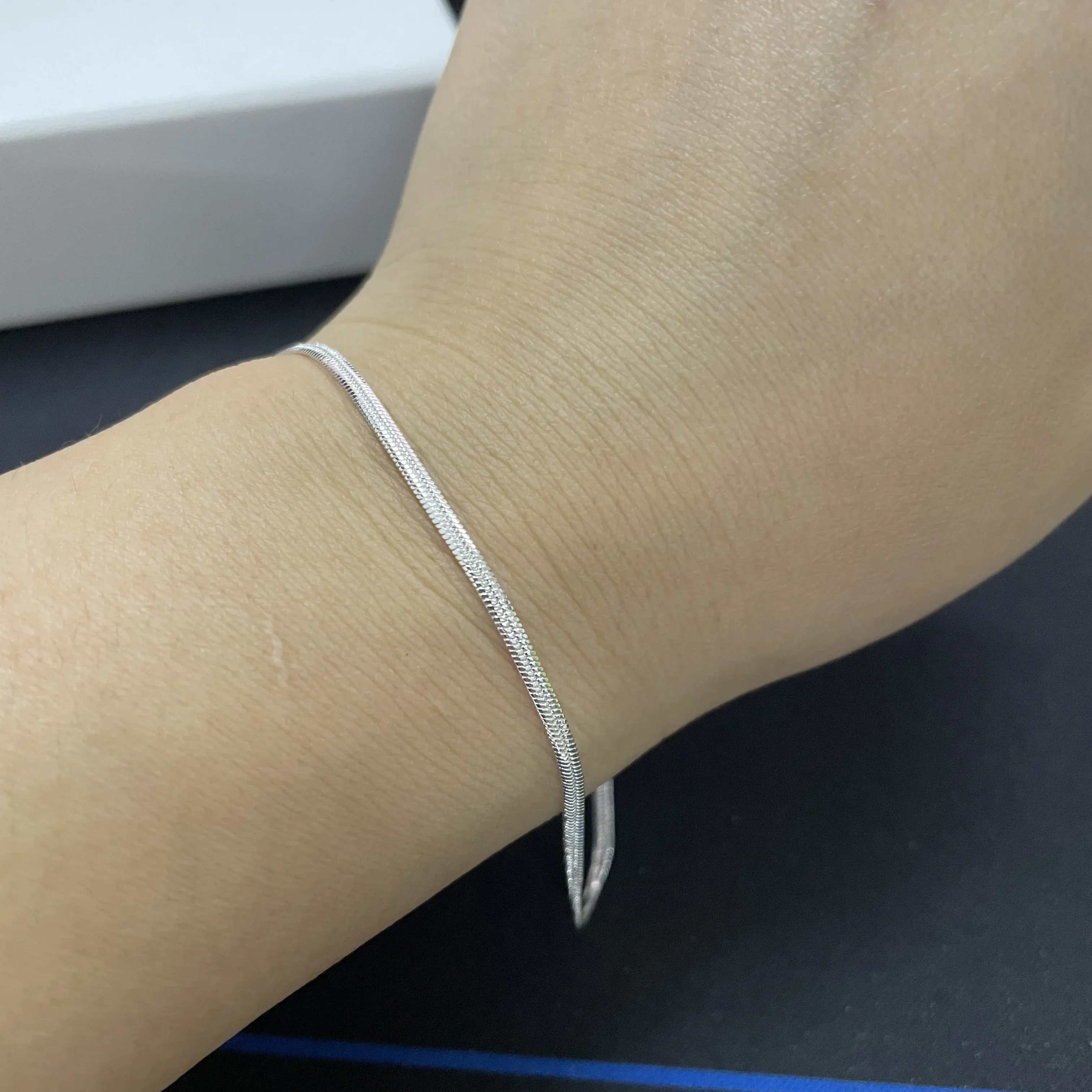 

925 Sterling Silver Bracelet 2mm Flat Snake Bone Chain 20CM Women Men Wedding Accessories Jewelry Gifts