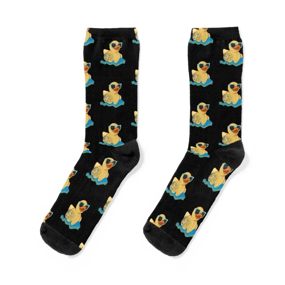 Vintage Cute Yellow Rubber Duckling Art Of Zoo Bath Toy Rubber Duck Ducky Socks essential loose Men's Socks Luxury Women's