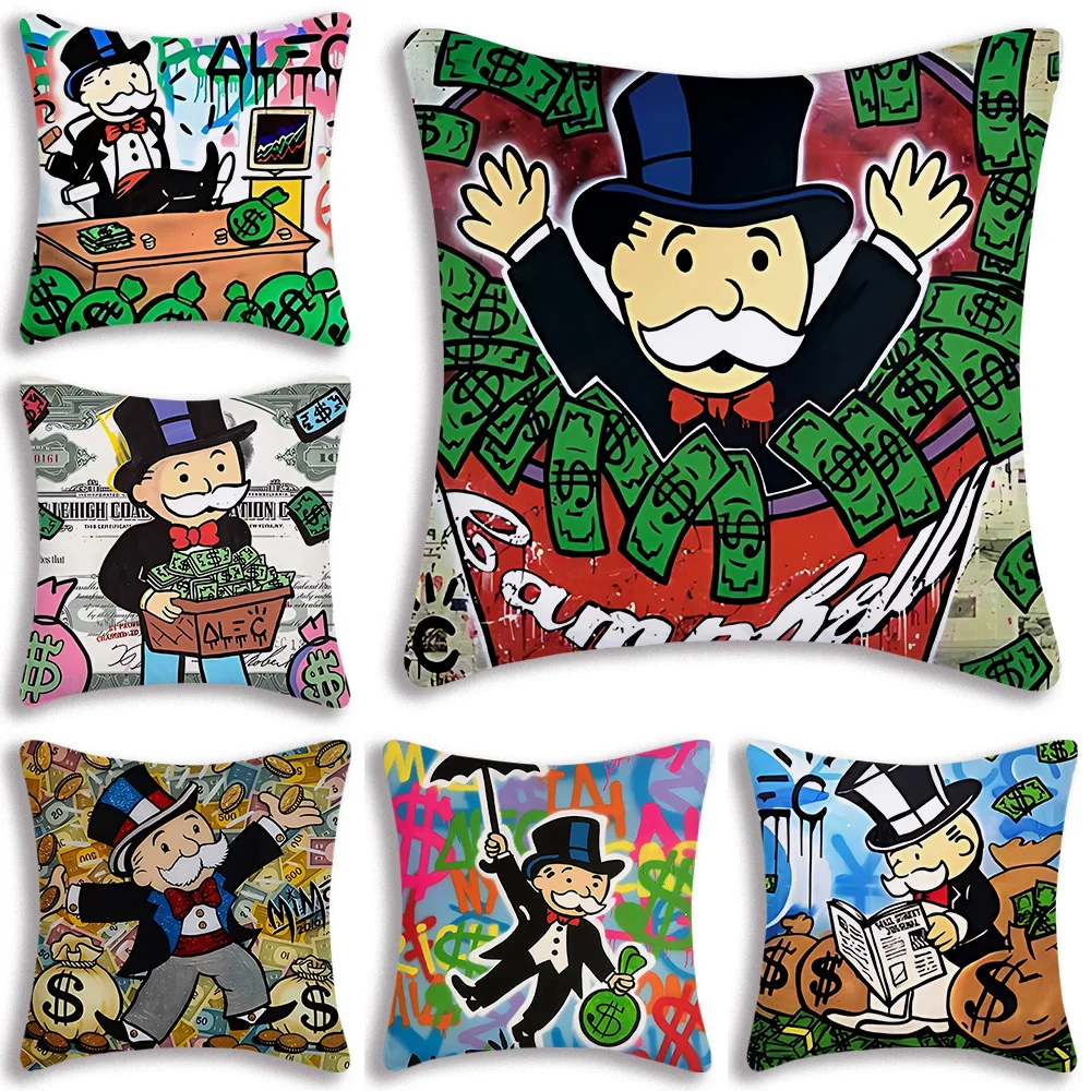 

Cartoon Dollar Aalec MonopolyS Pillow Covers Cartoon Sofa Decorative Home Double-sided Printing Short Plush Cute Cushion Cover