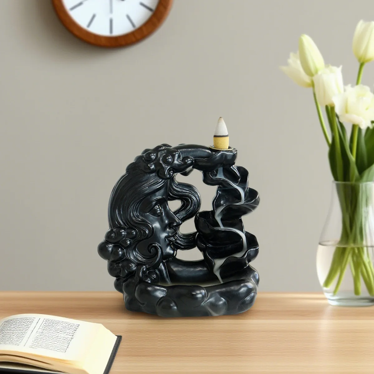 

‌Moon Goddess Waterfall Incense Burner - Handmade Resin Art, Zen Home Decor & Gift for Women