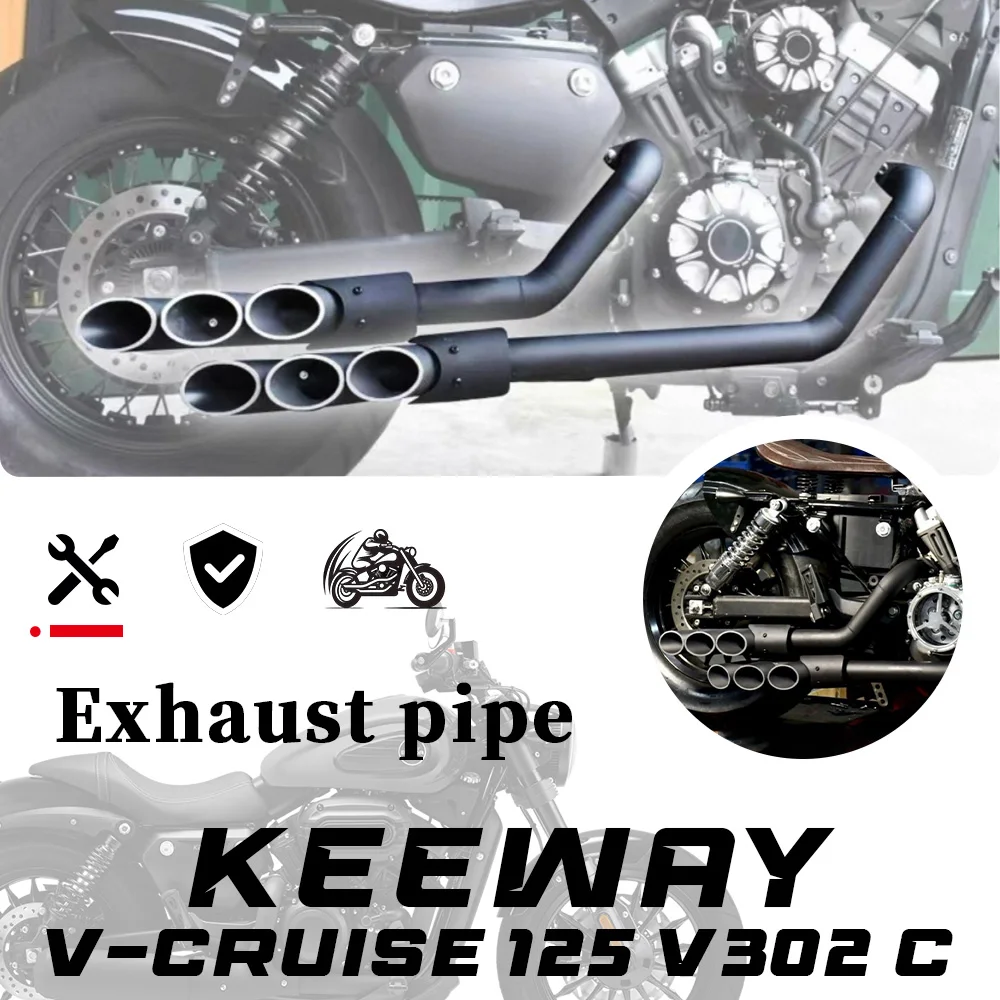 FOR KEEWAY V-CRUISE 125 V302C Modified 2-2 Straight Rear Exhaust 6 Holes Flange r No Cutting Needed