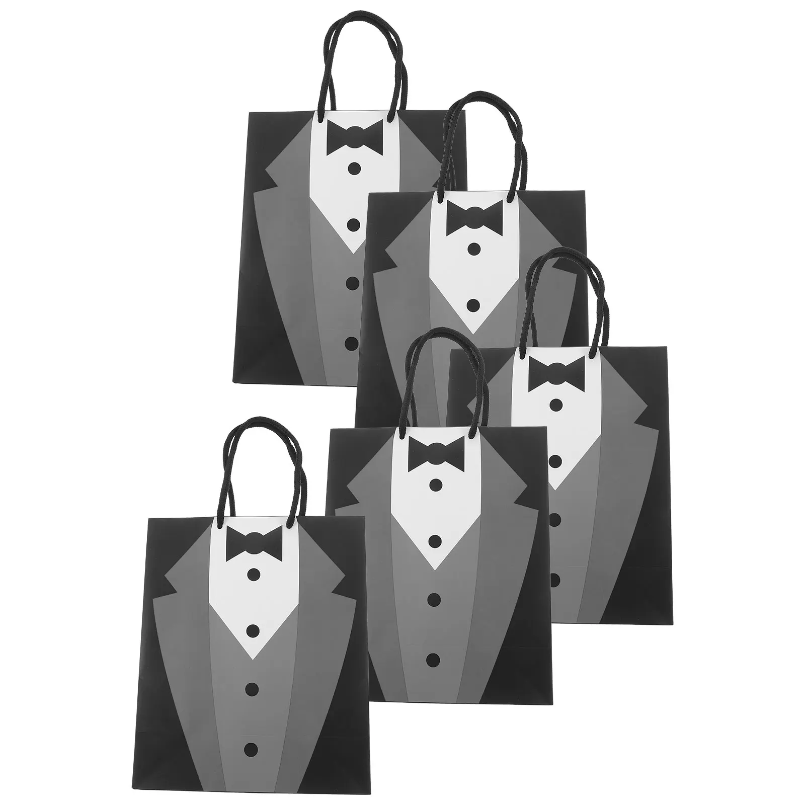 

5pcs Dress Tote Bag Black Shopping Bags Wrapping Paper Handles Candy Groomsmen Eco Friendly Reusable Gift Paper Bags Wedding