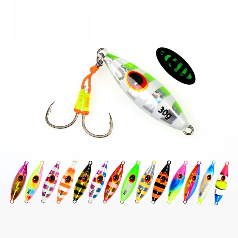

2pcs 20g-120g Luminous Metal Jigging Shore Casting Jigging Spoon Lure Glow Saltwater Fishing Lure Hooks