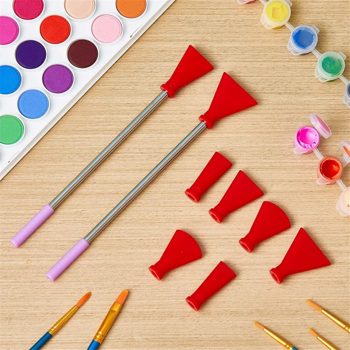 AA98 8 Pcs Acrylic Pouring Paint Supplies, Stainless Steel Straw Blow Nozzles Set Fluid Art Tools, for Fluid Art Bloom Red