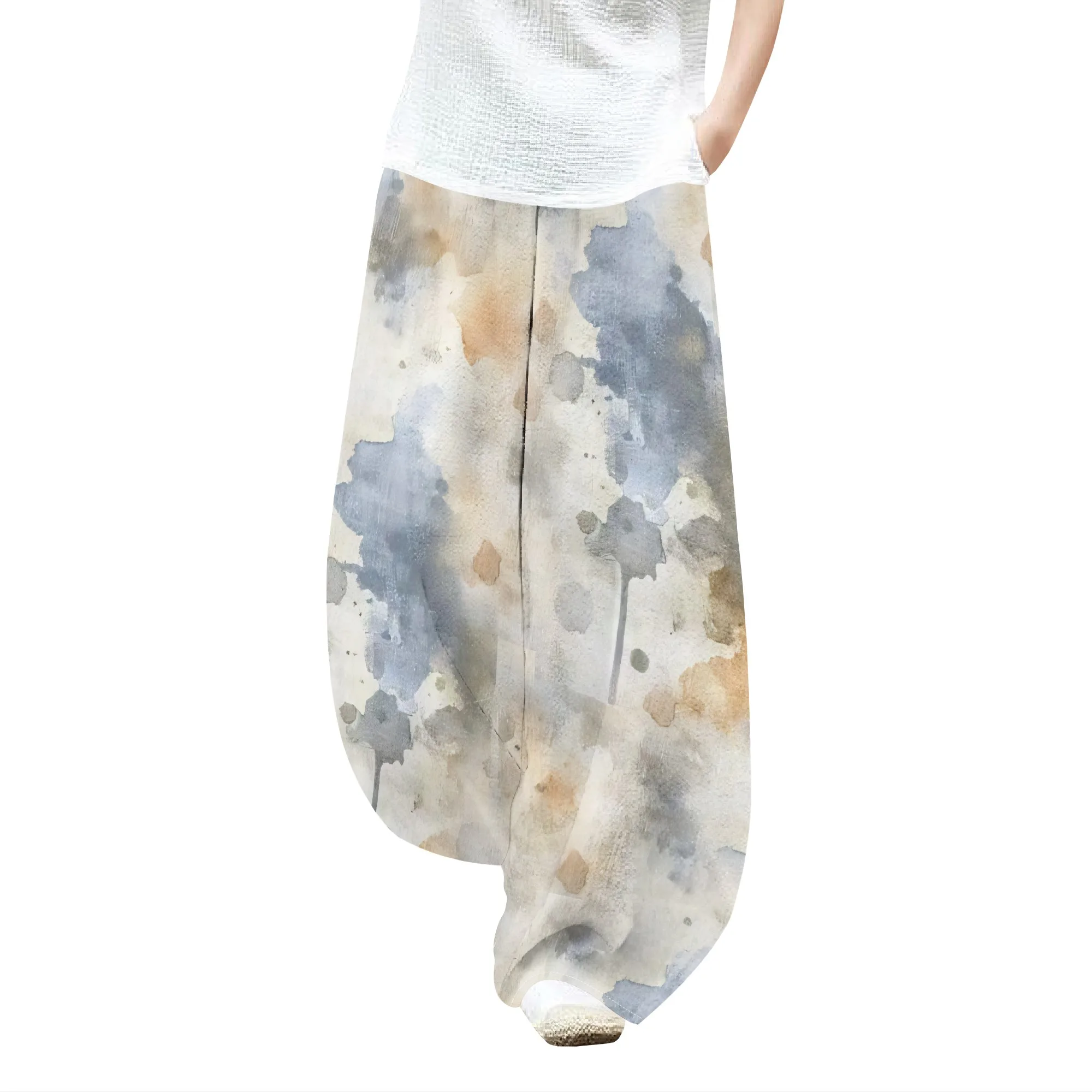 EQQZD Women's Blue Tropical Printed Pants Polyester Wide-Leg Ankle Beach Spring Stylish Comfort Fit