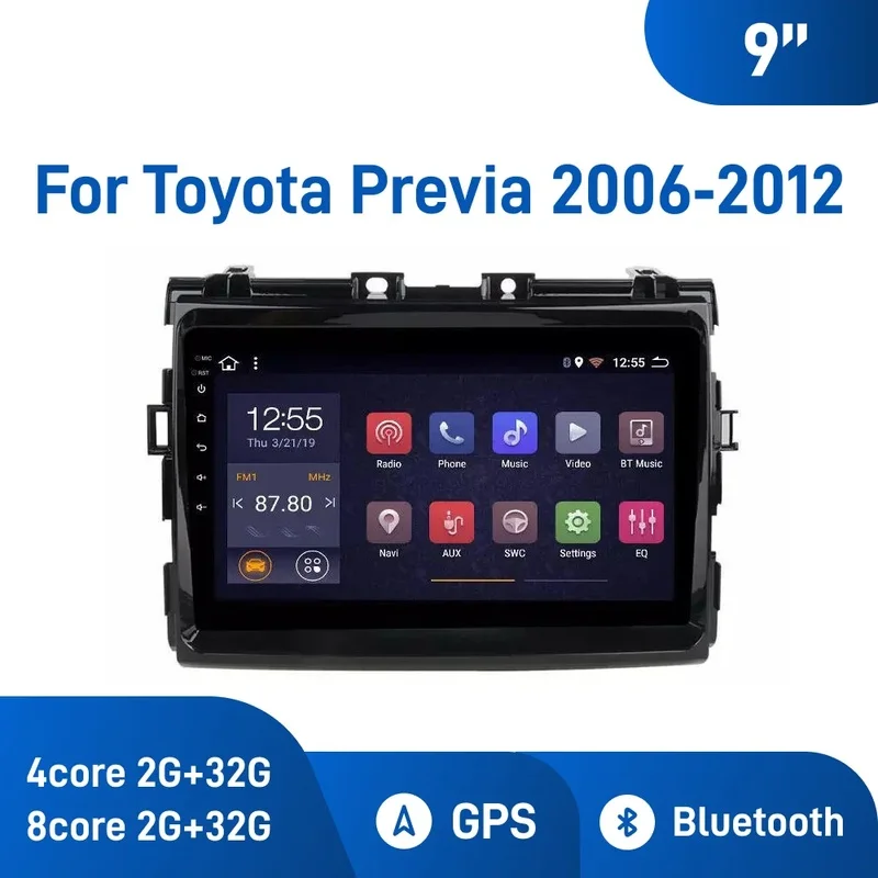 9 Inch Android Car Navigation For Toyota Previa 2006‑2012 Touch Screen Carplay Android Auto Rear Camera Multimedia Player
