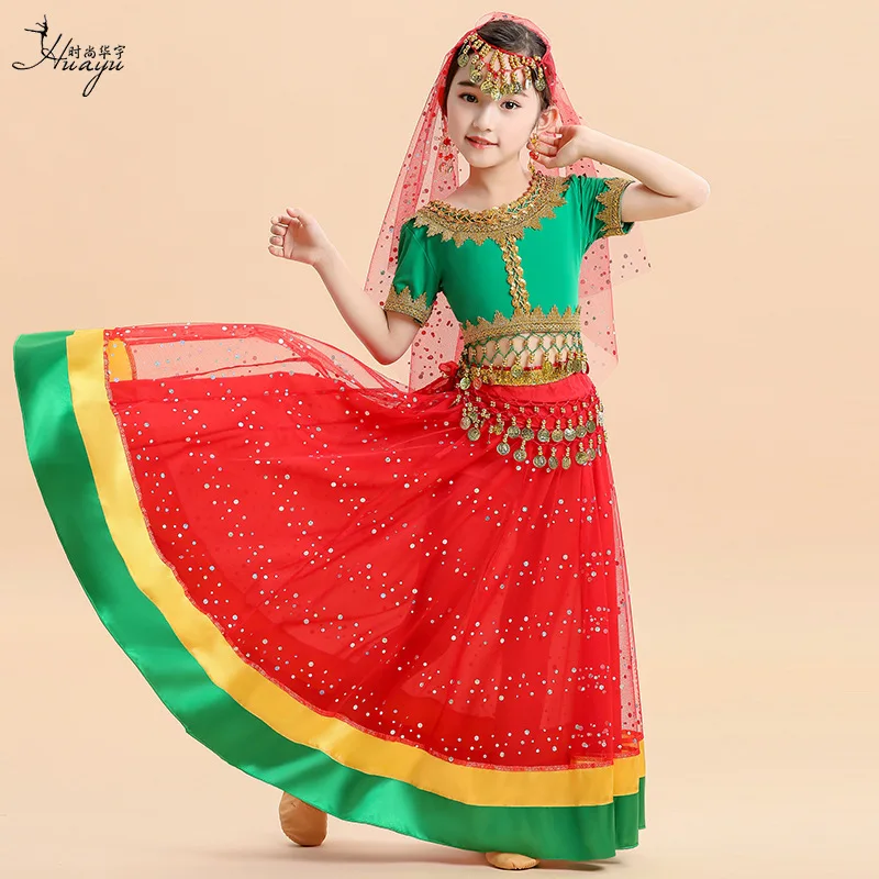 1 ensemble/lot enfants mode costumes de danse du ventre princesse vêtements de danse indienne halloween jour danse folklorique cosutmes