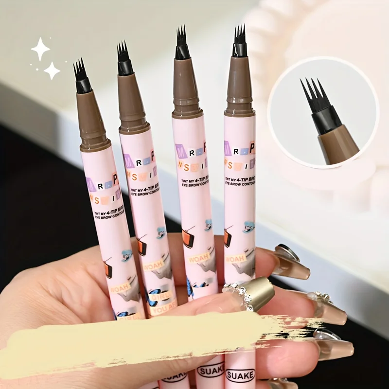 Juego de lápices para cejas de agua de 4 puntas, efecto Microblading, trazos ultrafinos, impermeables, duraderos, cejas naturales, 5 piezas