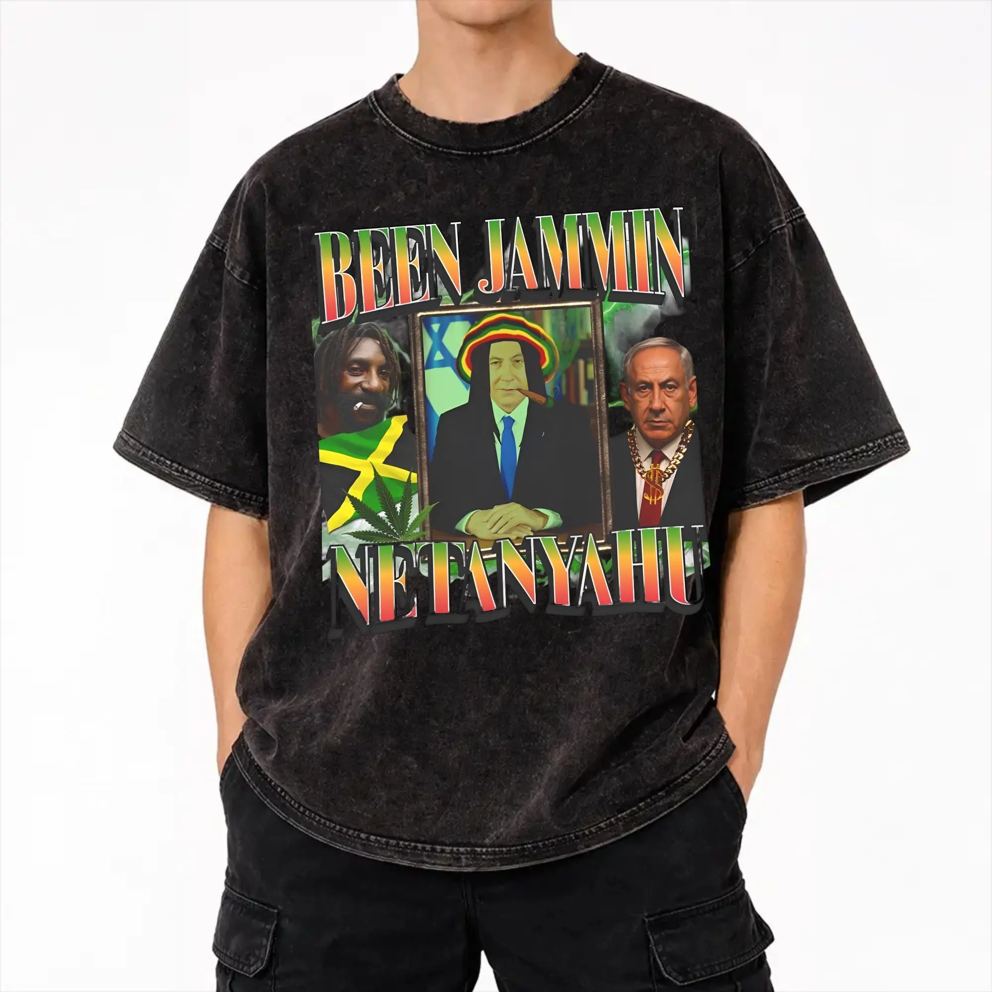 BYE-BYE BIBI Benjamin Netanyahu Leaves Office  Washed T Shirts Streetwear Hip Hop Vintage T-Shirts  Tees Men Women Short Sleeve