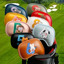 9Pcs Portable PU Golf Club Iron Head Covers Protector Golfs Head Cover Golf Accessories Golf Putter Cover Golf Headcover