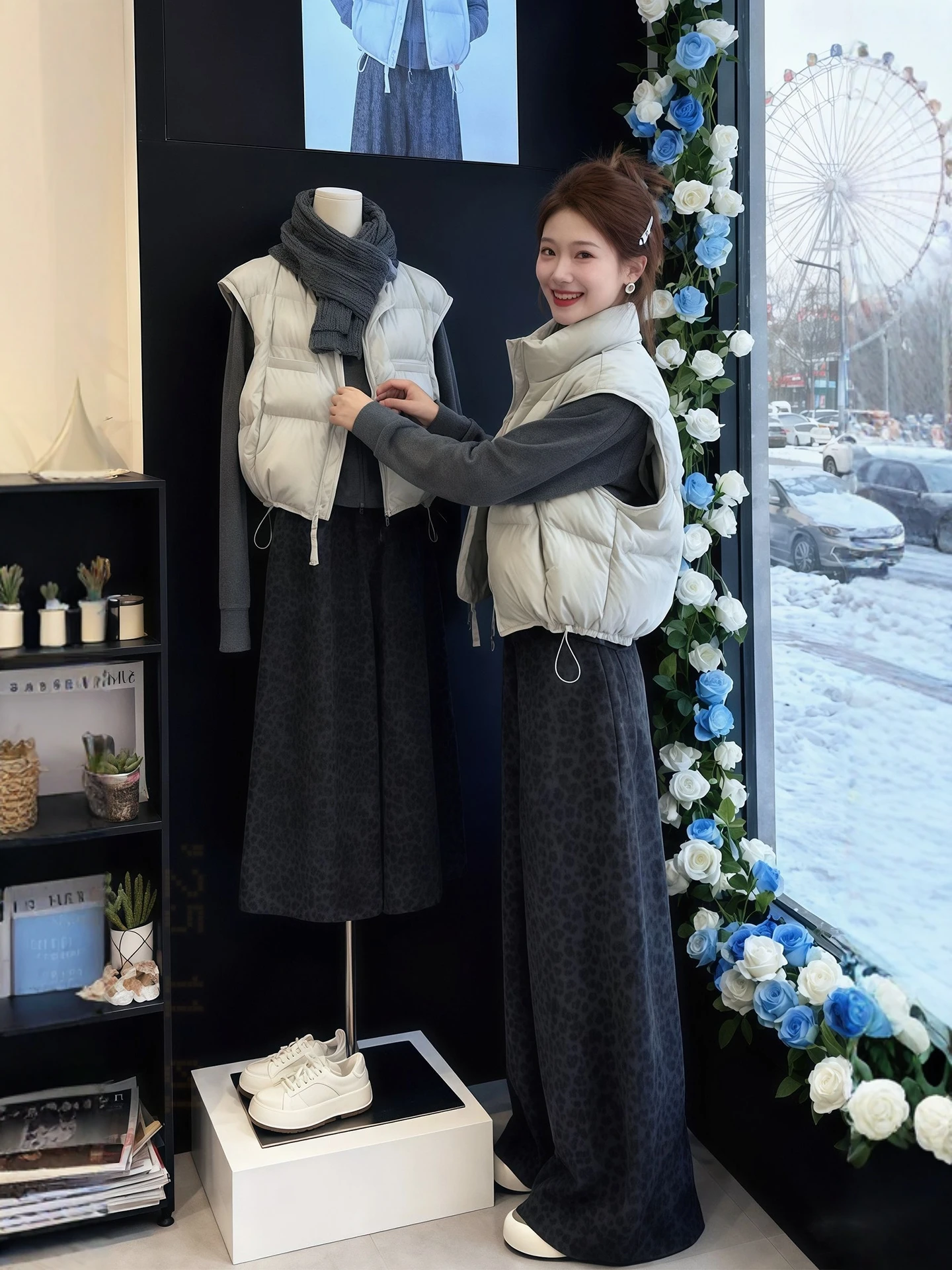 

plus Size Winter Faion Set Leopard Print Wide Leg Pants Casual Sle Women's Tee Piece Suit Comfortable Cotton Vest And P...