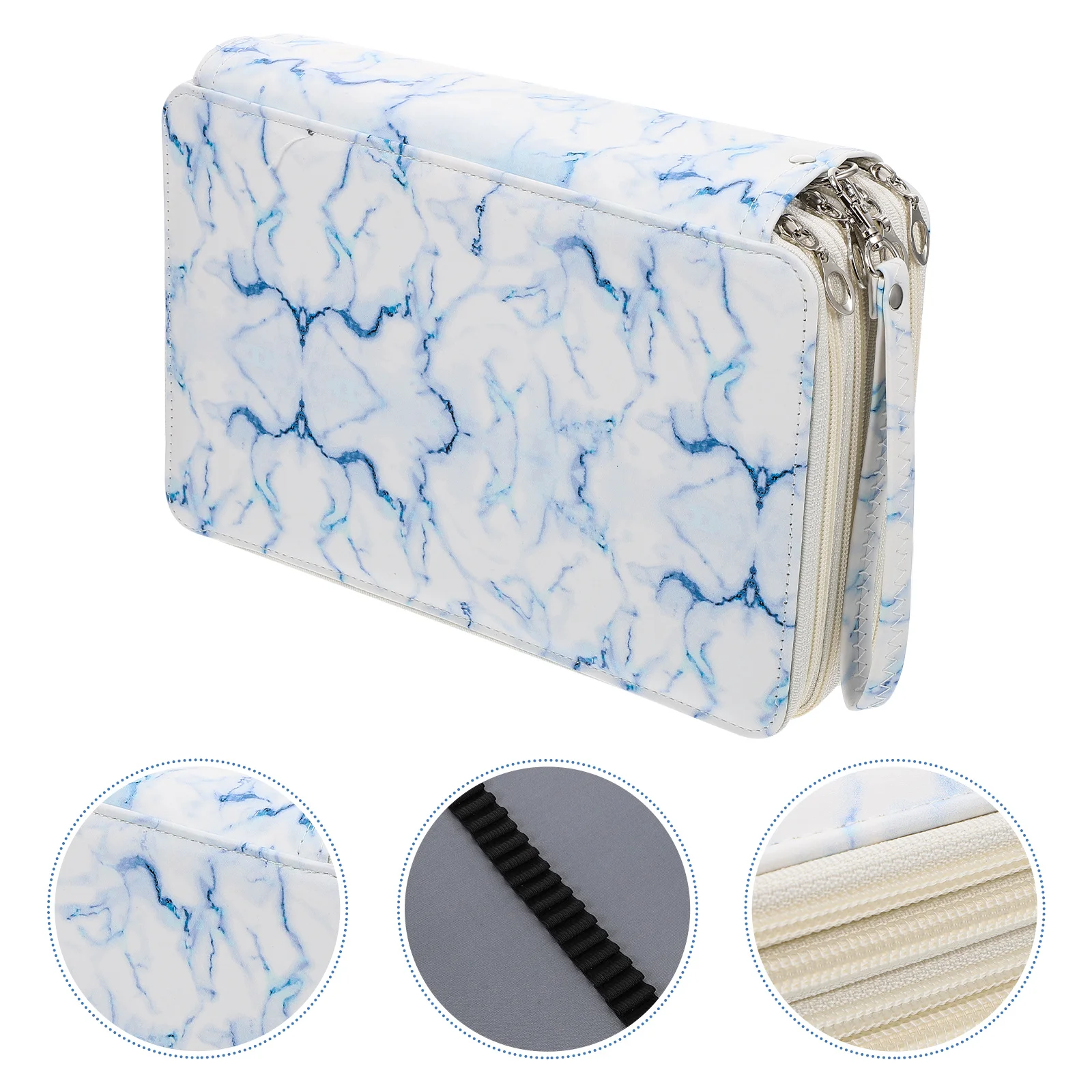 

1Pcs Pencil Bag Creative Marbling Pattern Portable Handle Strap Large Capacity Zipper Stationery Case Perfect for Students Art