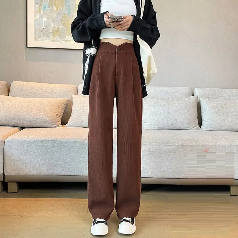 

Corduroy Pants for Women Autumn Winter High Wiast Loose Straight Trousers Female Vintage Streetwear Wide Leg Pants