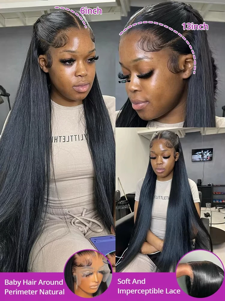 30 40inch 13x4 13x6 Hd Lace Frontal Wig Human Hair Straight Wigs Black Wig 1b Human Hair 200% Density Lace Wigs For Woman image 4