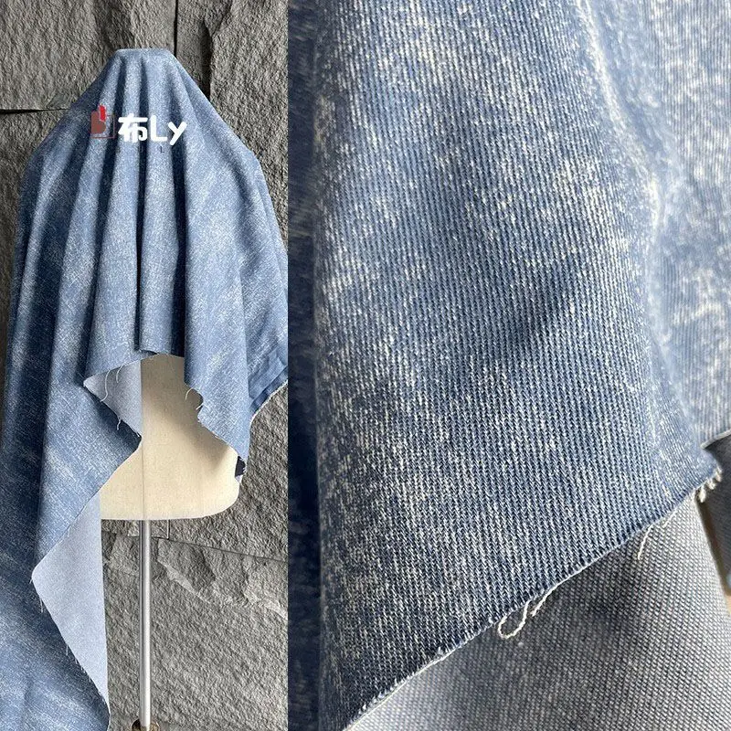 Light blue retro vicissitudes washed denim fabric creative apron jacket pants bag clothing designer fabric
