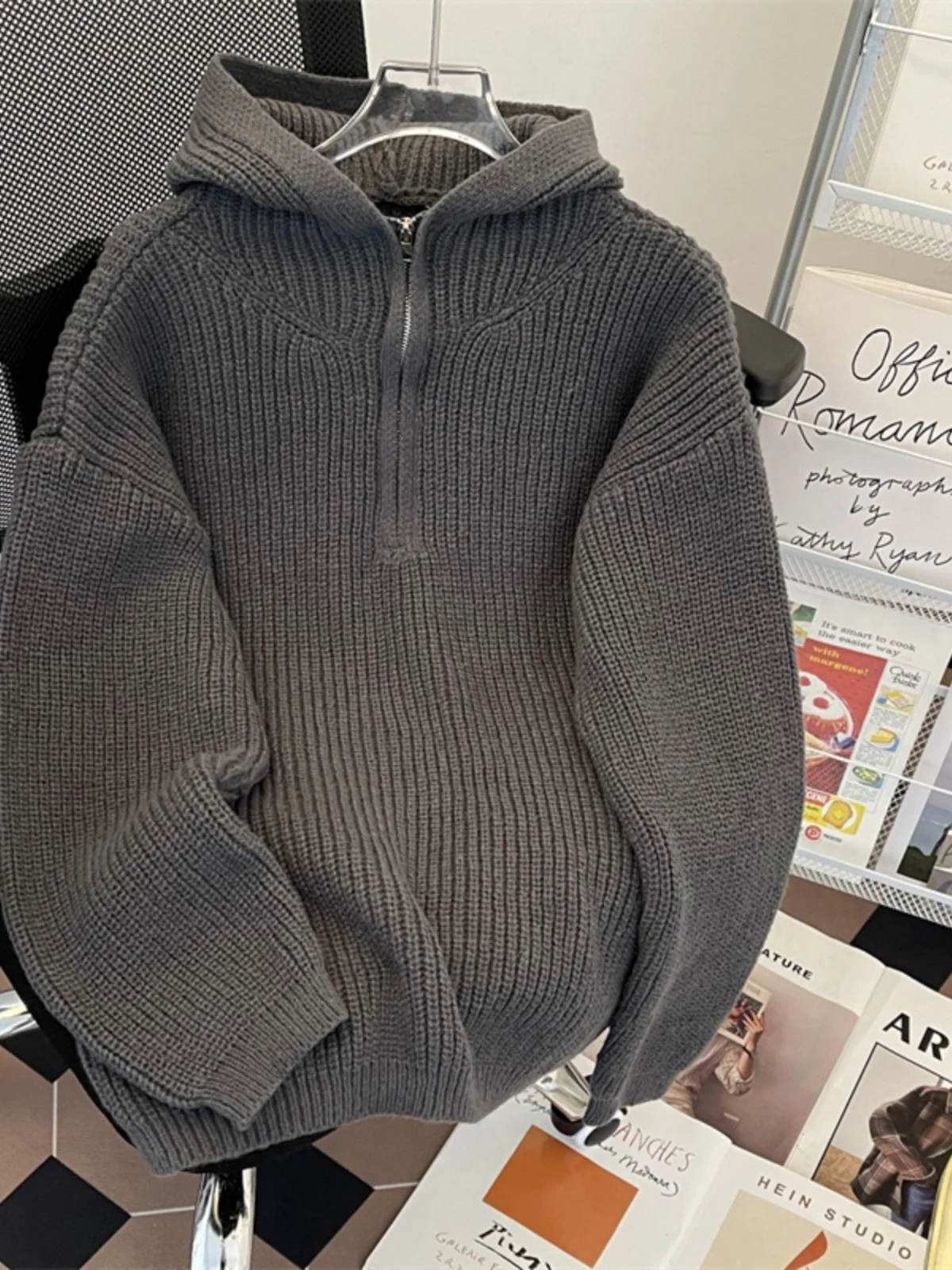 

Hooded f Zip Men's Knitwear Casual Loose Fit Autumn Winter American Retro Sle Couple's Outerwear Long Sve oulder