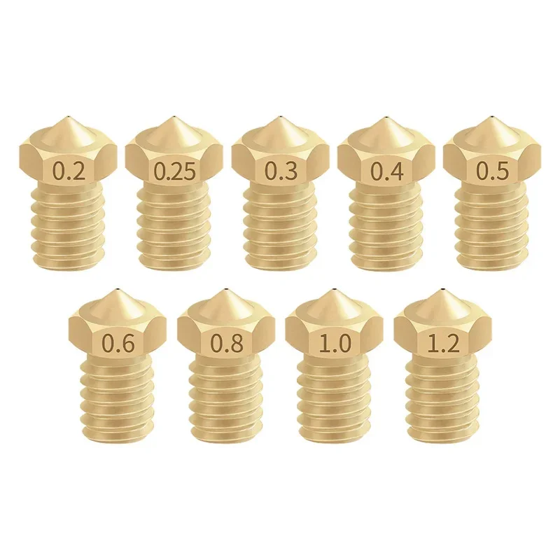 10Pcs 3D Printer Part E3D V5 Nozzle 0.2/0.25/0.3/0.4/0.5/0.6/0.8/1.0/1.2mm 1.75mm Filament M6 Threaded Brass Stainless Steel