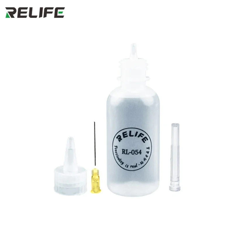 RL-054 Botella de plástico vacía de 50ML, botella exprimible para reparación de teléfonos, dispensador de colofonia con flujo de soldadura de Alcohol con aguja