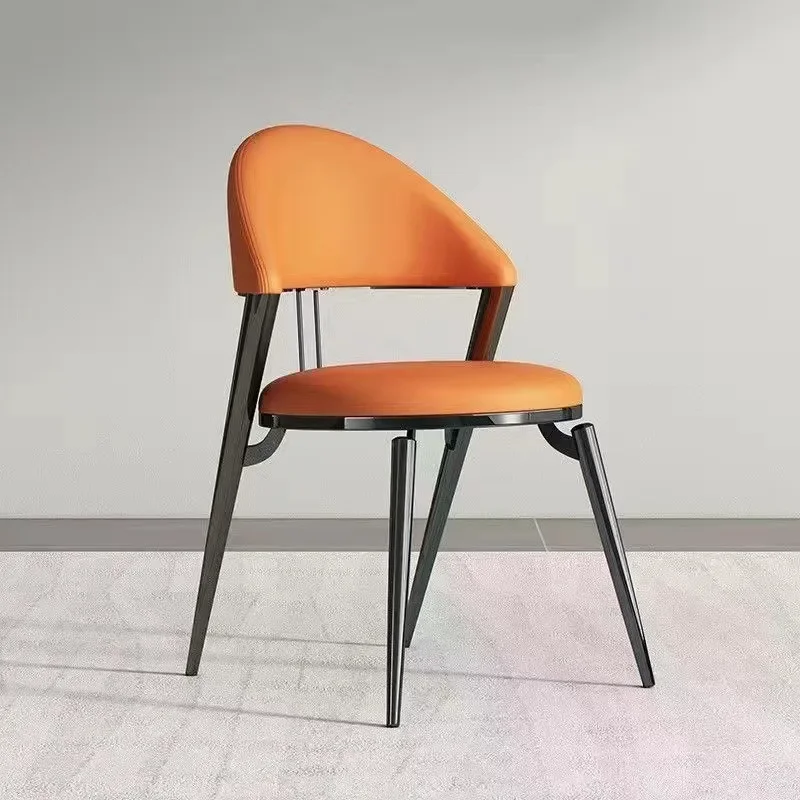 Italian light luxury stainless steel dining chair modern back chair, restaurant hotel metal soft bag dining chair