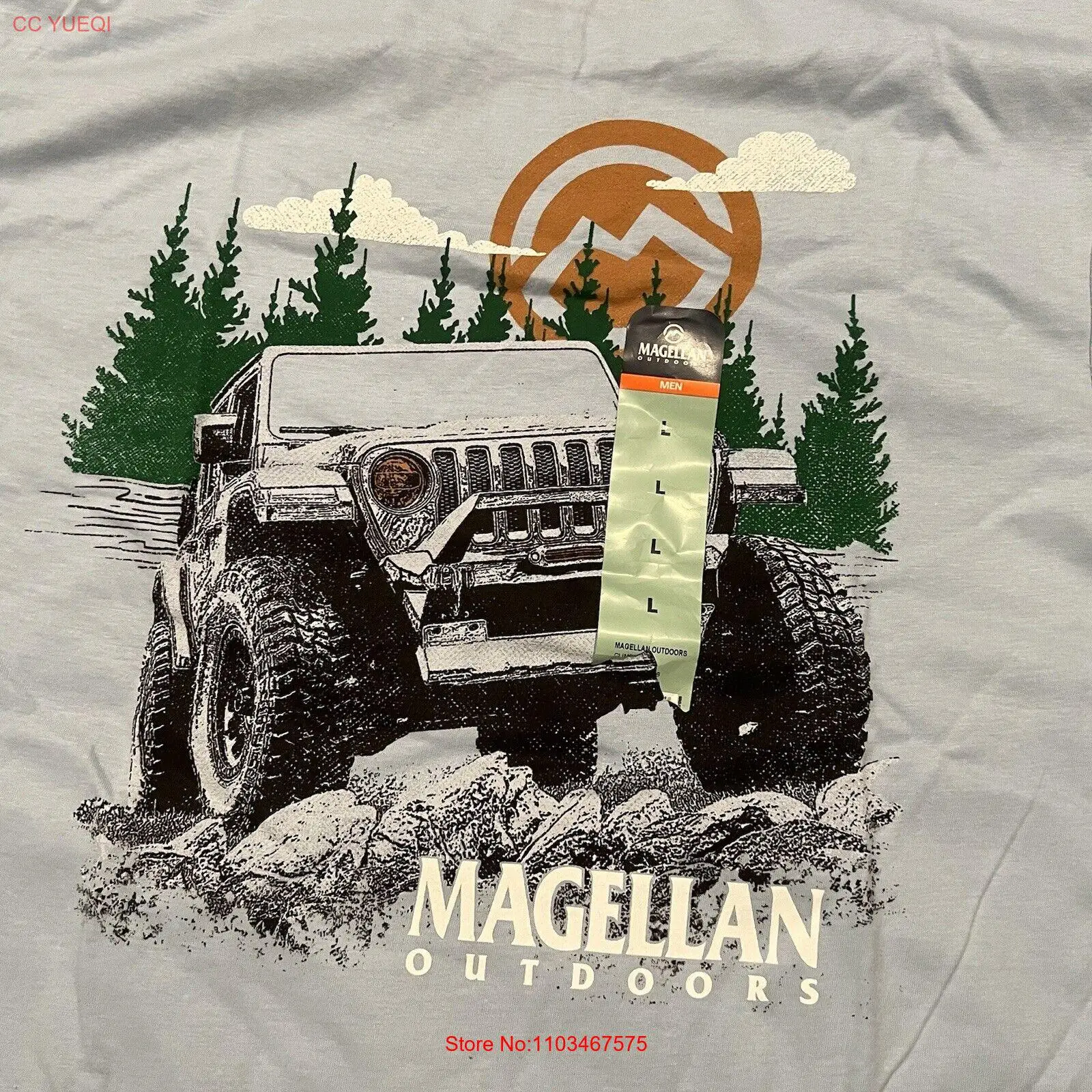 Magellan Outdoors Men's T-Shirt Large Off-Road Vehicle Climb Up Shirt Light Blue