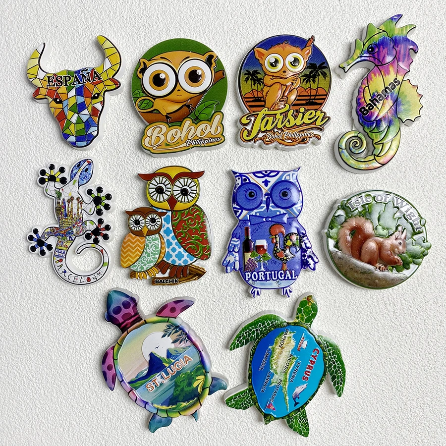 

Resin 3D refrigerator stickers for Bohol, St. Lucia, Portugal, and tourist souvenirs from around the world