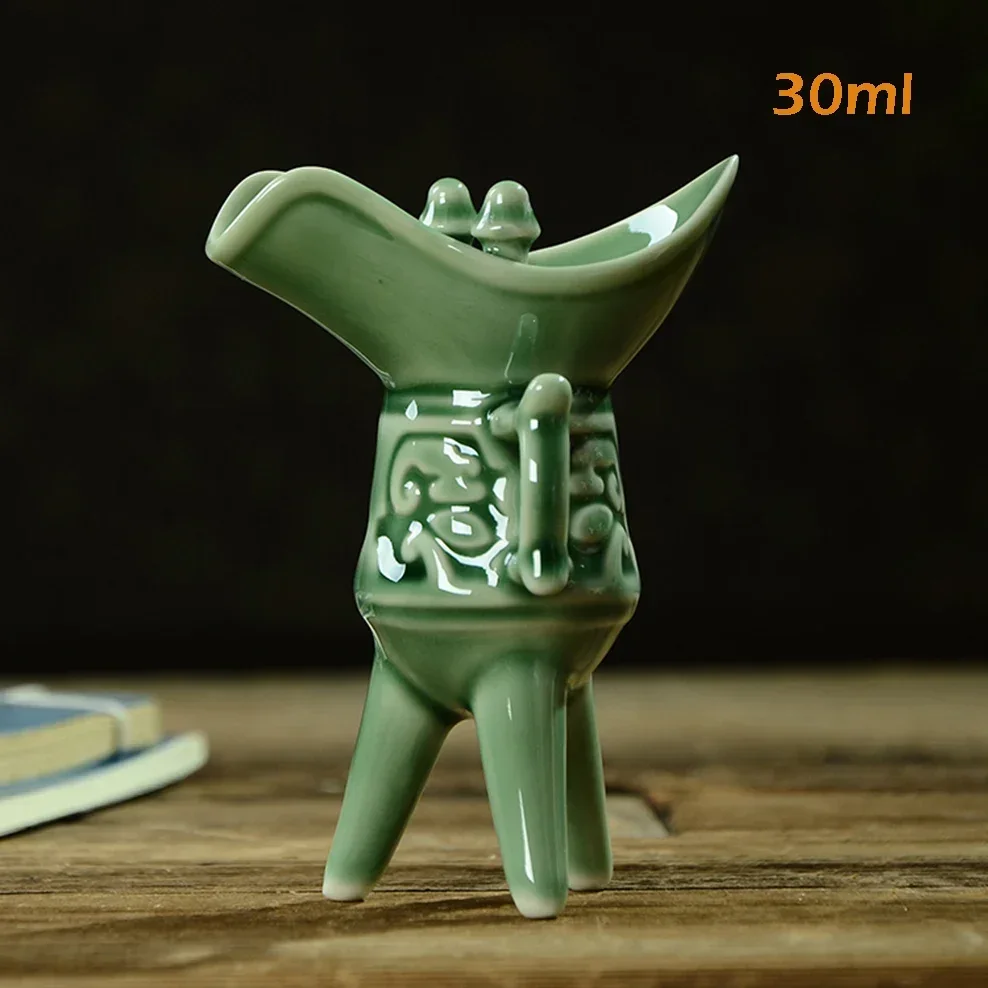 Estilo chinês Handleless Vintage Wine Glass Set, Cerâmica Celadon Imperador Cup, Cálice de vinho branco, Licor