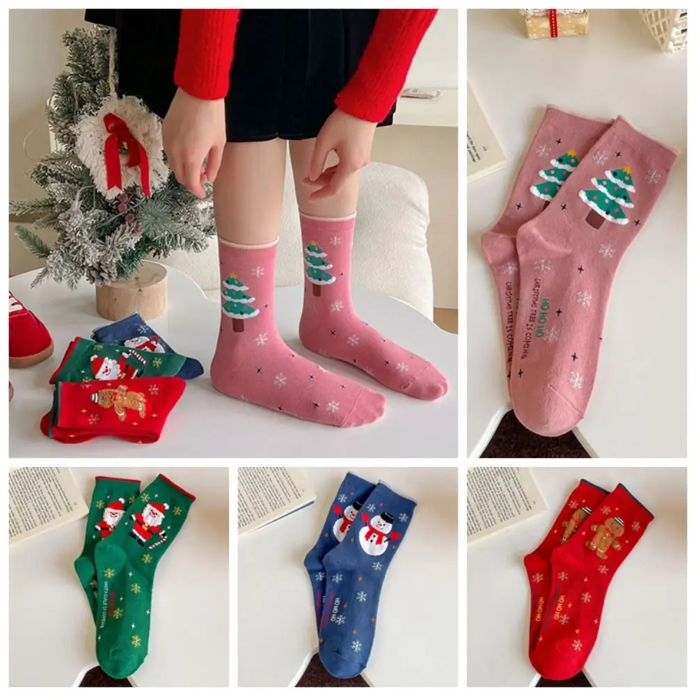 Cotton Christmas Socks Harajuku Santa Claus Gingerbread Man Mid-Tube Socks Snowman Korean Style Cartoon Hosiery Women