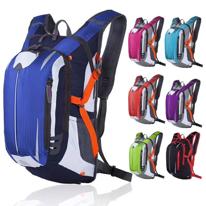 Zaino da esterno in poliestere impermeabile, borsa da ciclismo, zaino sportivo con striscia anti-luce notturna di sicurezza con blocco colore fitness