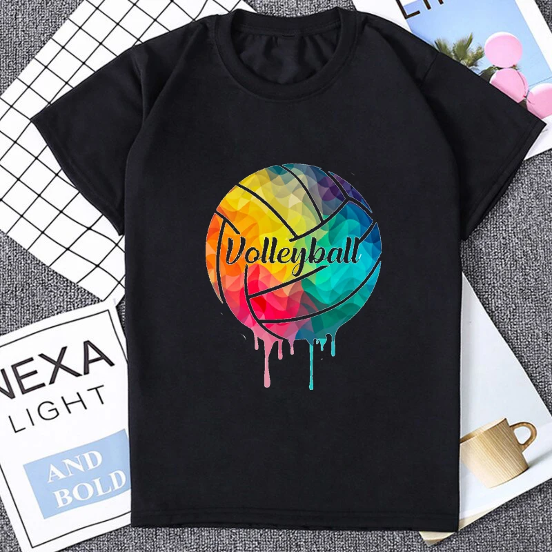 Harajuku Colorful Volleyball Printed Man T Shirt Cute Colorful Ball Streetwear Hip Hop Breathable and Comfortable Women Clothing