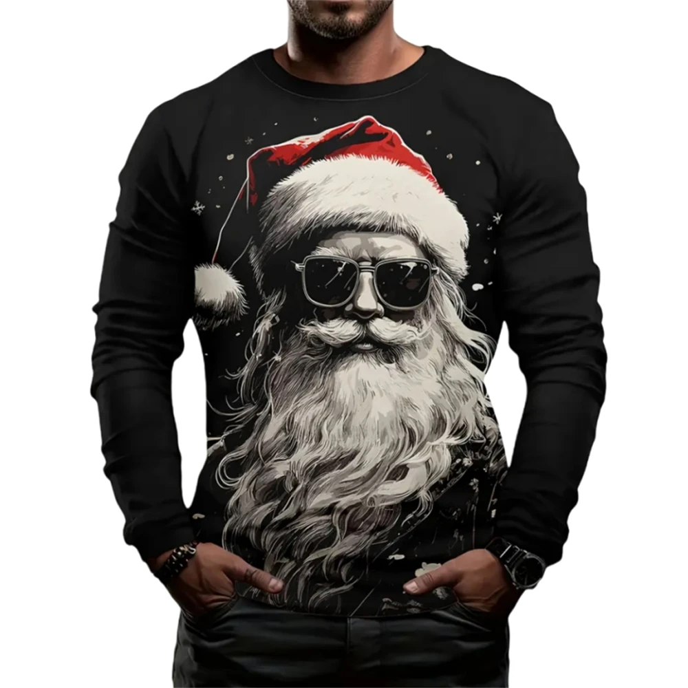 

Funny Christmas Men's T-Shirt Autumn Tops Long Sleeve Tees Santa Claus 3D Print Xmas T-Shirts Breathable Oversized Mens T Shirt