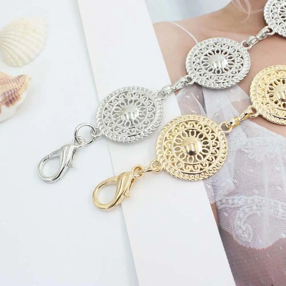 Elegant Round Metal Belt For Women Retro Gold Silver Carved Hollow Out Chain Long Belts Dress Decorative Lady Waistband