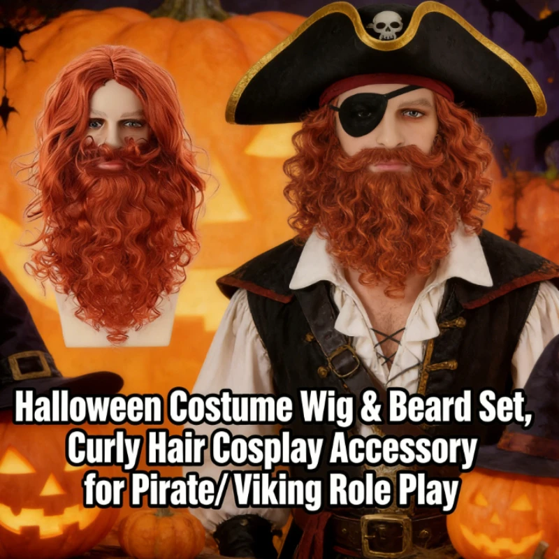 Set Parrucca e Barba di Babbo Natale, Accessorio per Costume, Parrucca Lunga e Riccia con Barba per Uomini e Donne