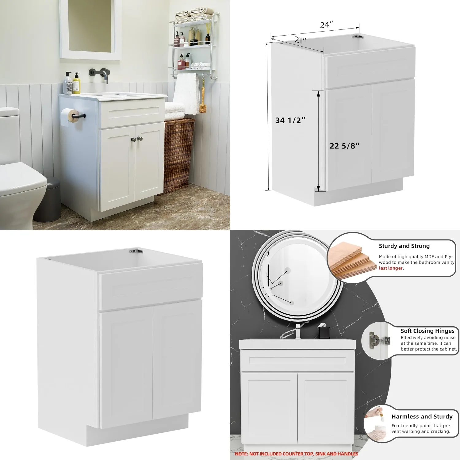 

24in Unassembled Bathroom Vanity Cabinet No Sink Top Double Door Bedroom Living Room Kitchen Customized