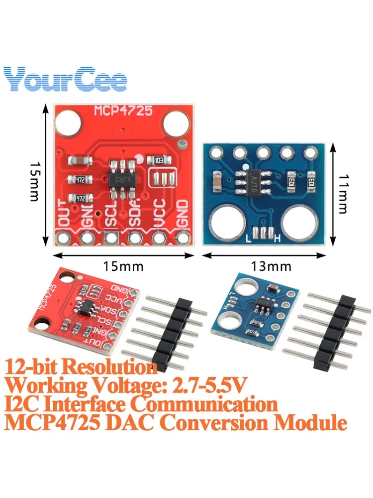 10 szt./1 szt. Moduł konwersji DAC MCP4725 Interfejs I2C Rozdzielczość 12-bitowa Płytka konwertera cyfrowo-analogowego D/A 2,7-5,5V — zdjęcie produktu 7