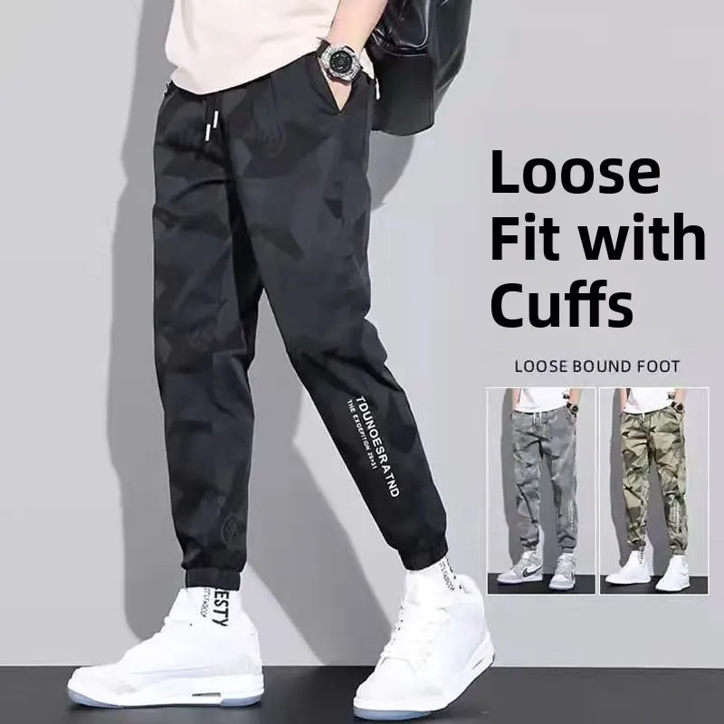 

Men's Spring Autumn Thin Camouflage Casual Pants Workwear Trousers Loose Harlan Cuffed Sports Pants Youth Faion Bla