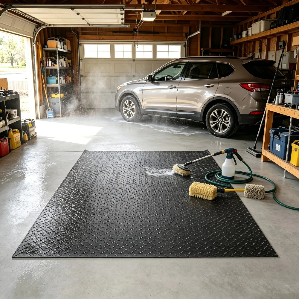 5 Sizes  Choose From, Interlocking Anti Slip PVC Oxford Cloth Floor Mat Roll,suitable for Garage and Warehouse Floors