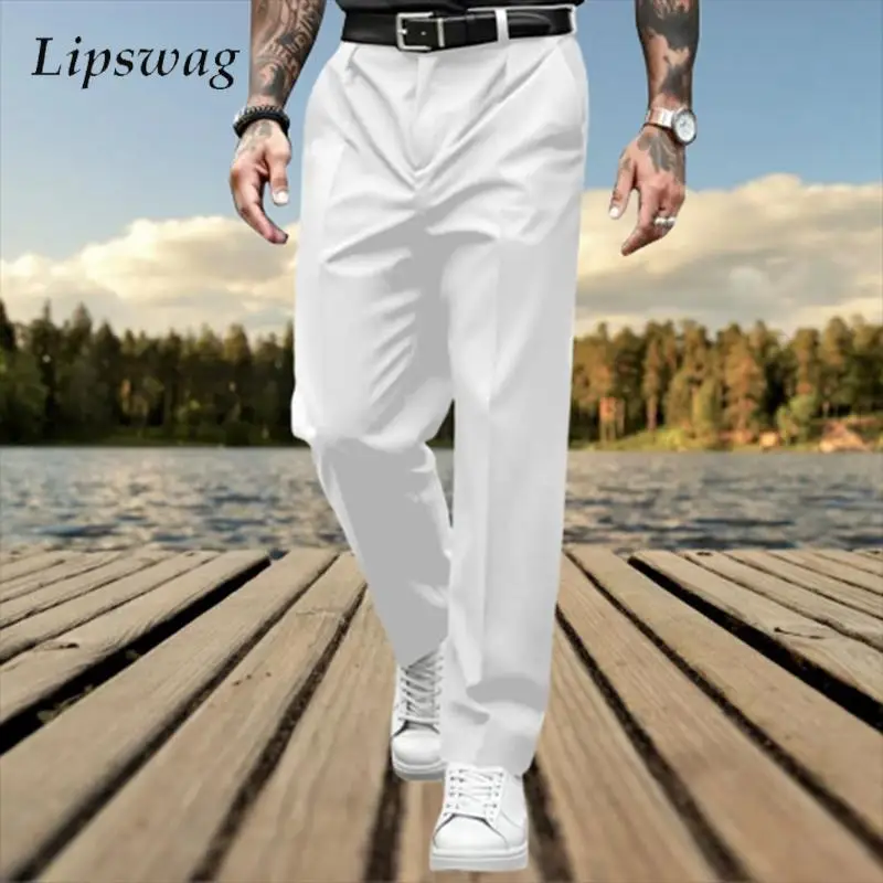 

Стильные мужские плиссированные свободные прямые брюки, осень 2024, новые повседневные однотонные брюки, модные мужские костюмные брюки, деловые брюки