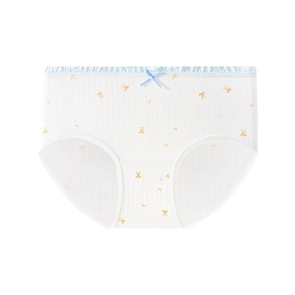 Cartoon Cotton Women's Underwear Mid Waist Lingerie Girl Sweet Briefs Stripe Grid Bow Triangle Panties Daily Wear