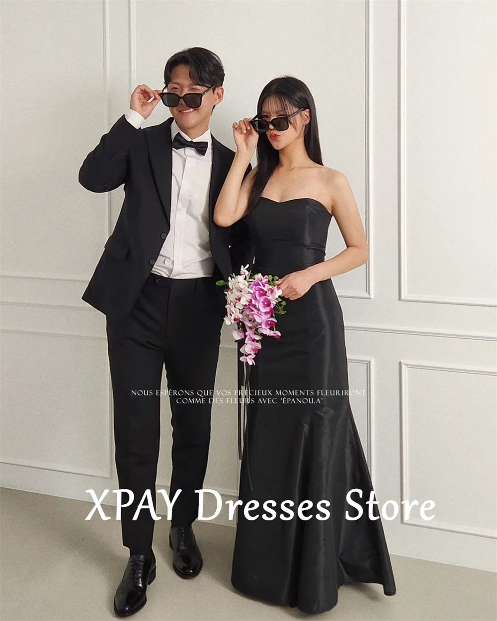 XPAY Black Simple Wedding Reception Dresses Elegant Strapless Bridal Gown Floor-Length Korea Photo Shoot Dresses Customised