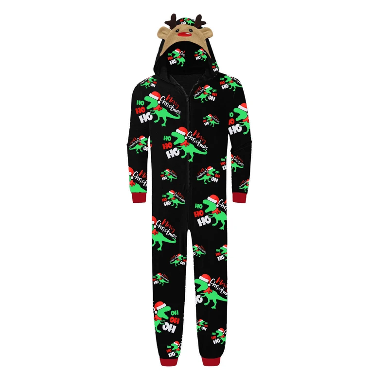 Christmas Family Matching Pajamas Cozy Long Sleeve Hooded Reindeer Print Zipper Closure Loungewear Set for the Whole Family