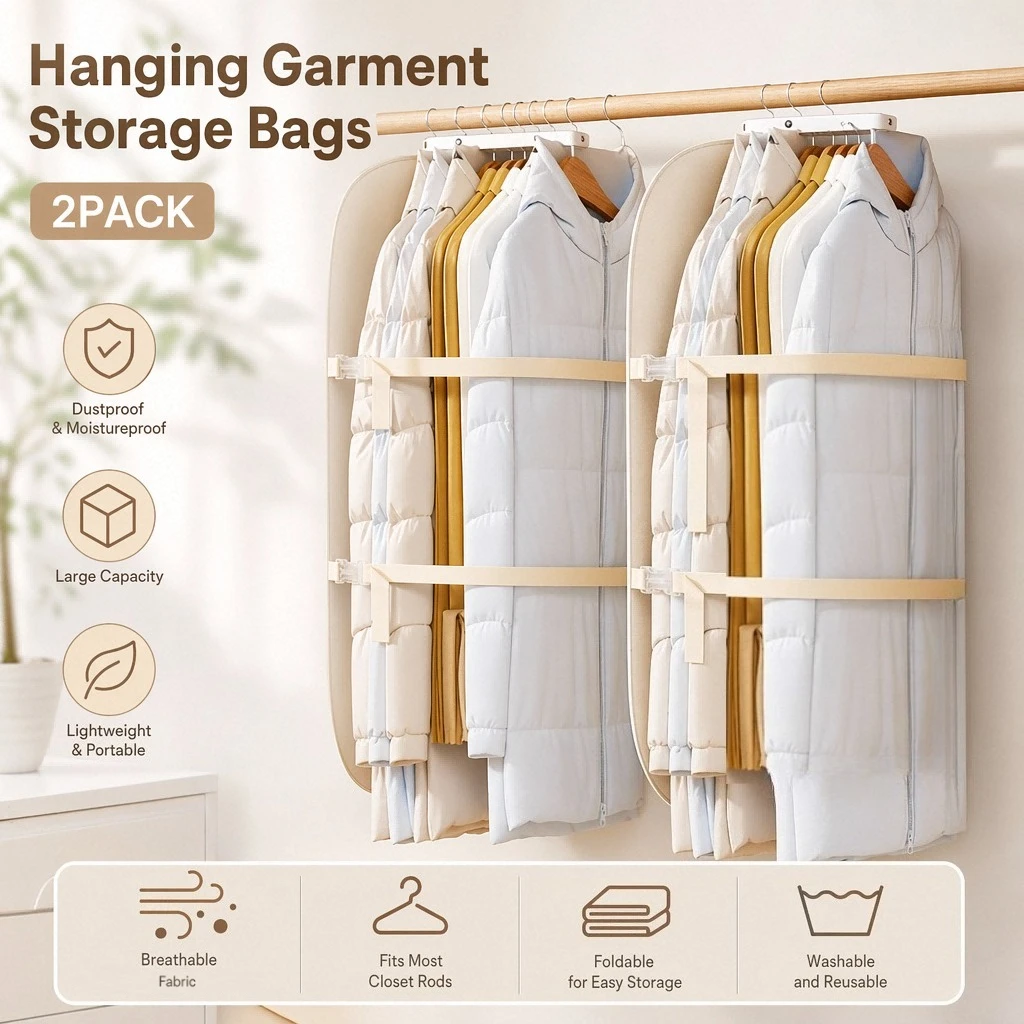 Dustproof Garment Press Board Down Jackets Compression Hanging Bag for Saving Closet Space 50% Clothing Coats Storage Organizer