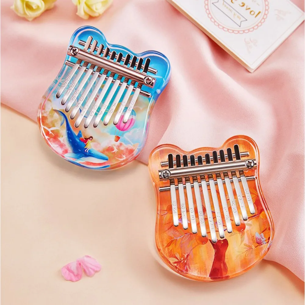 10 Keys Kalimba Cute Mini Musical Keyboard Acrylic Transparent Cherry Blossoms Kalimbas Professional Fingers Piano Gift for Girl