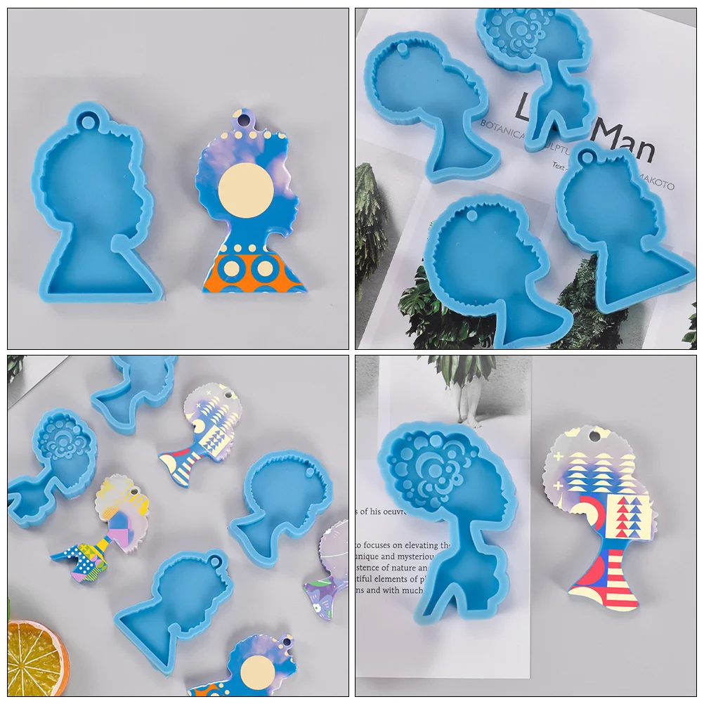 

3 Pcs Afro Head Stencil Keychain Casting Mold Molds for DIY Making Rings Home Female Keyring Silicone Keyrings Fob