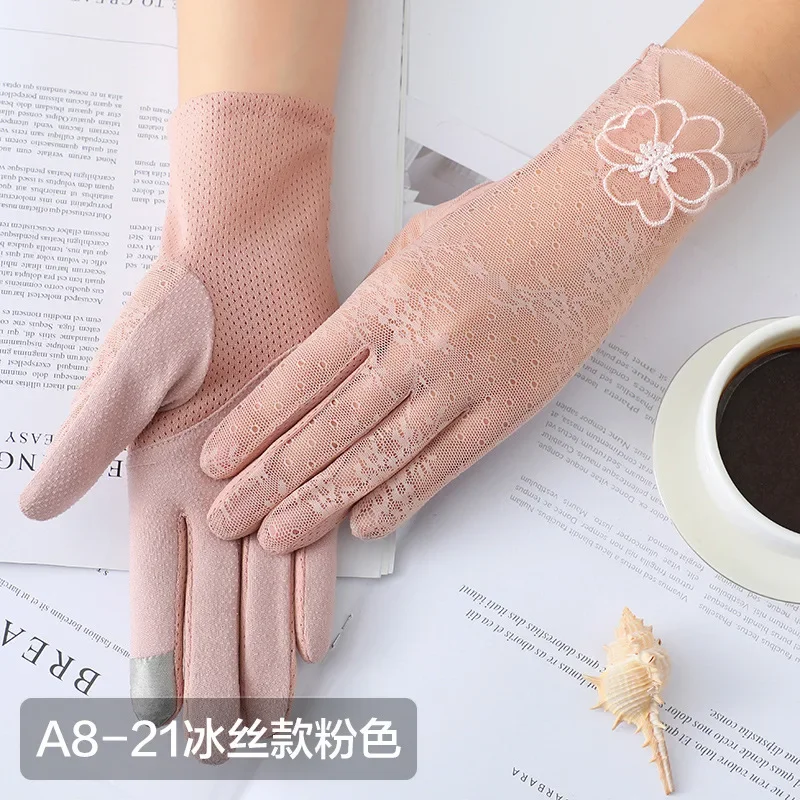 Summer Women Driving Gloves Autumn Non Slip Sunscreen Anti-UV Short Gloves Women Thin Ice Silk Lace Touch Screen Glove