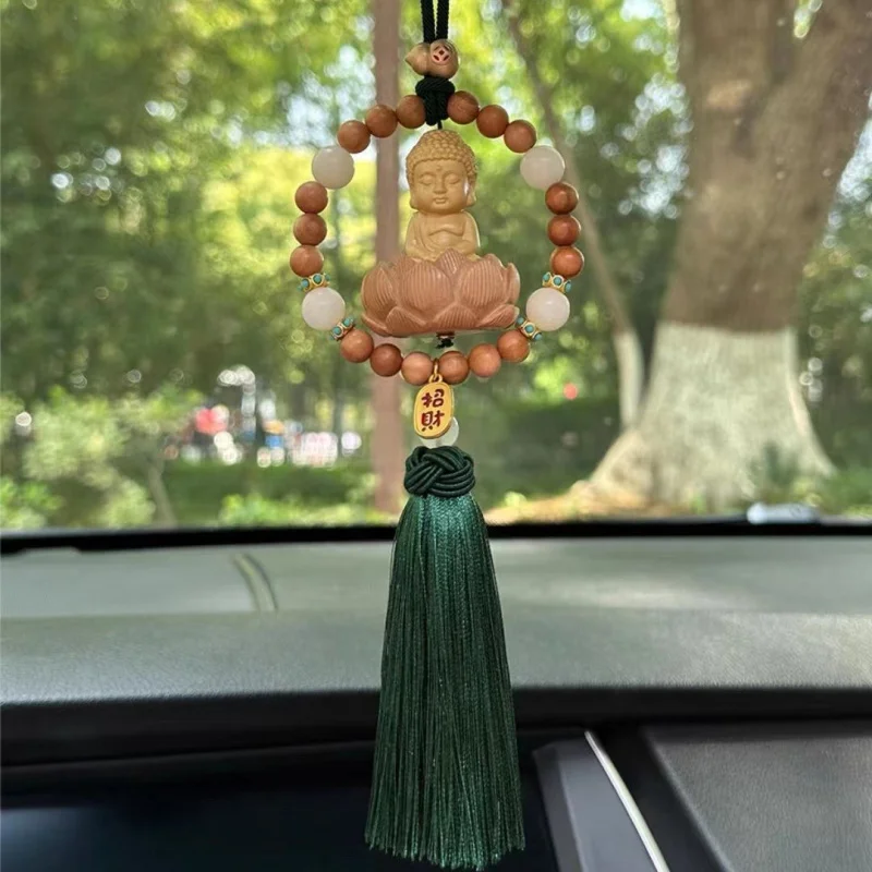 

Automobile Hanging Ornament Car Interior Hanging Accessories Peach Wood Little Buddha High-End Car Rearview Mirror Safe Chamrs