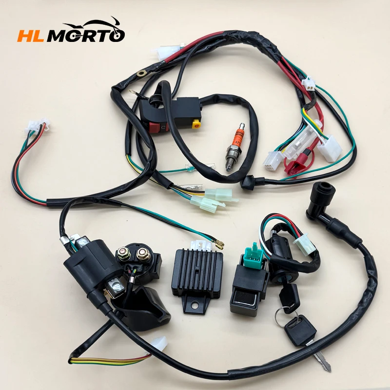 Motocyklowa wiązka przewodów elektrycznych Zestaw świec zapłonowych CDI do skuterów 50 70 90cc 110cc 125cc Quad Dirt Bike ATV