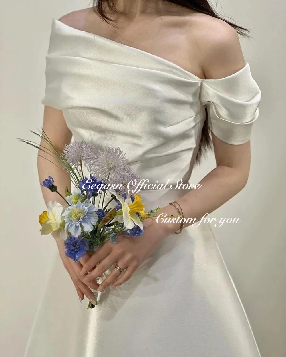 فستان زفاف بسيط من الساتان على شكل حرف a 2026 مشد العروس كوريا تبادل لاطلاق النار على الصور عاري الكتفين زي العرائس الأنيق حسب الطلب ওয়েডিংডেস #2